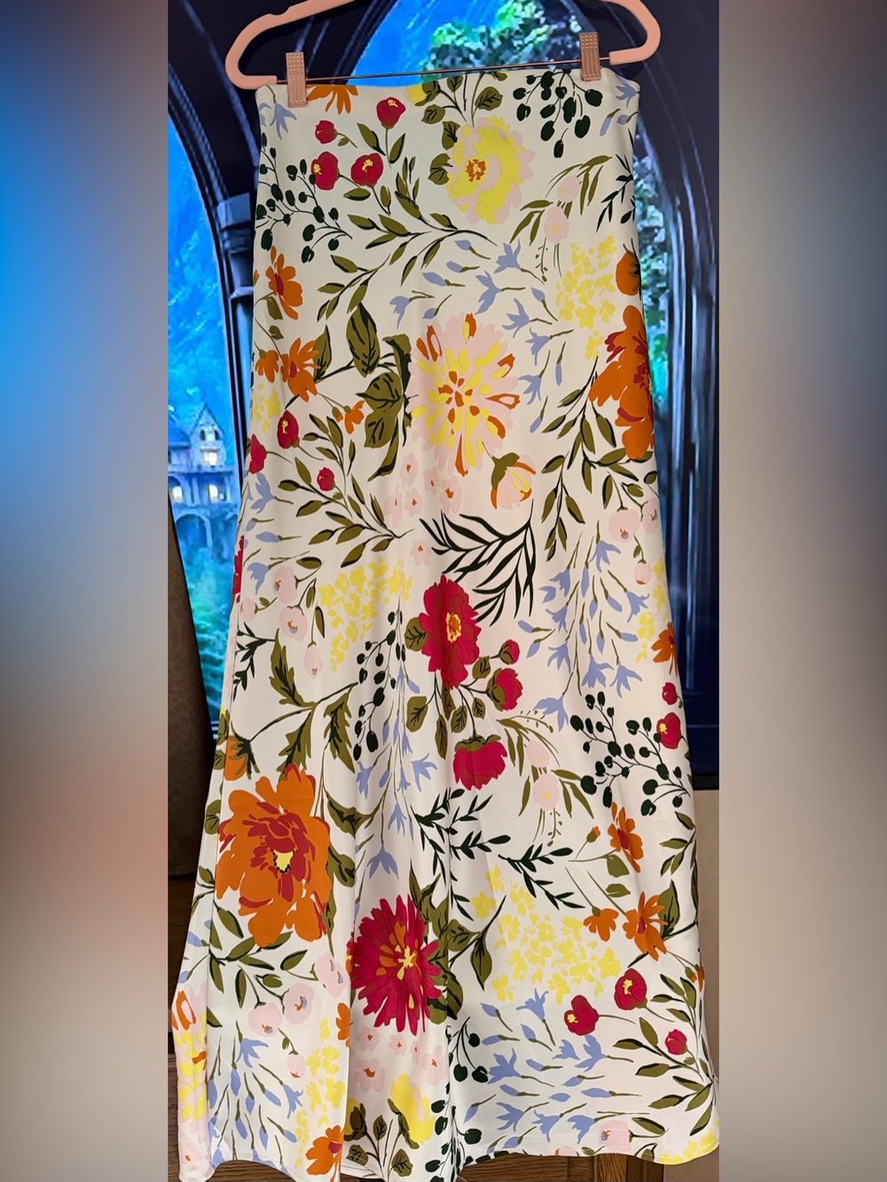 Satin Skirt with Floral Print
